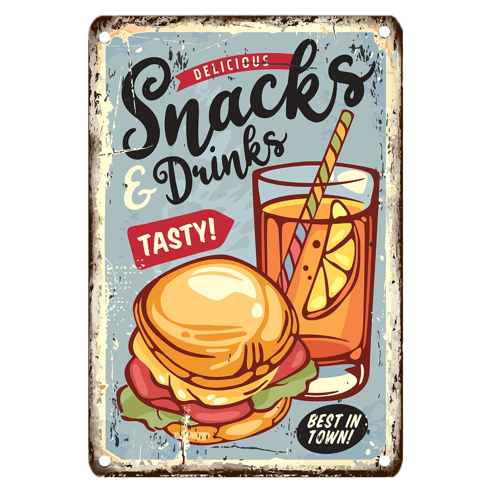 Винтажная металлическая вывеск – обзор и цена Food Snacks With Iron